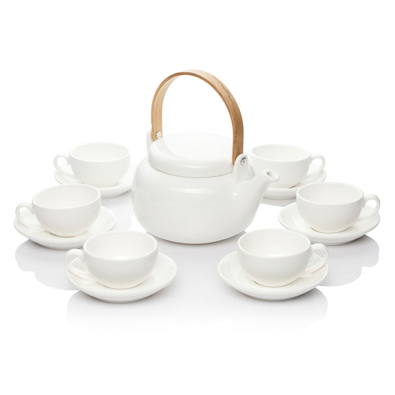 White Teapot set with Bamboo Handle